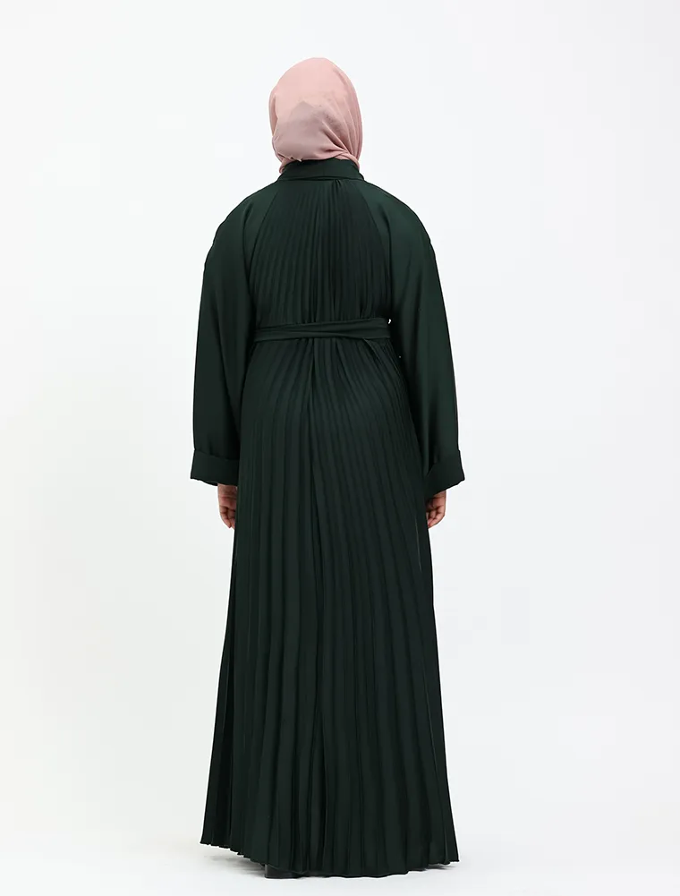 Girls Green Pleated Silhouette Abaya